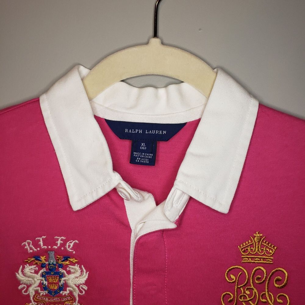 Ralph Lauren Rugby Y2K Shirt Girls XL 16 Pink Crest Logo #15 Number - Picture 3 of 5